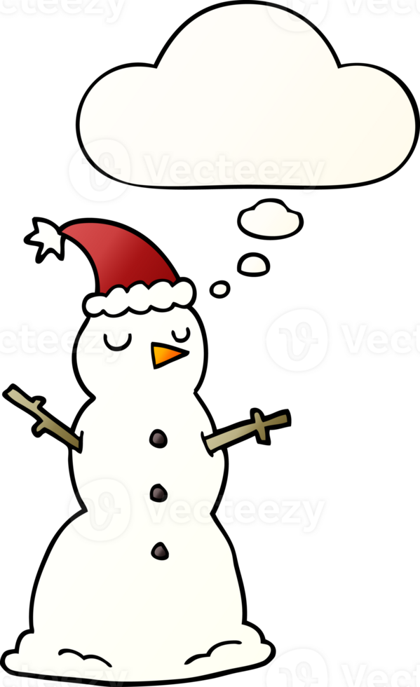 cartoon snowman with thought bubble in smooth gradient style png