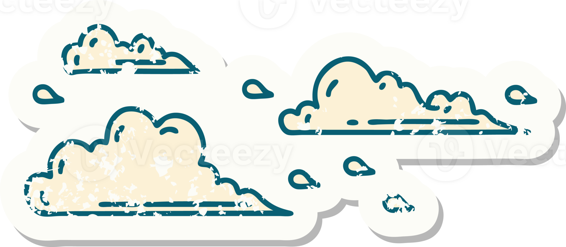worn old sticker of a tattoo style floating clouds png