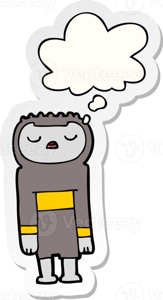 cartoon robot with thought bubble as a printed sticker png