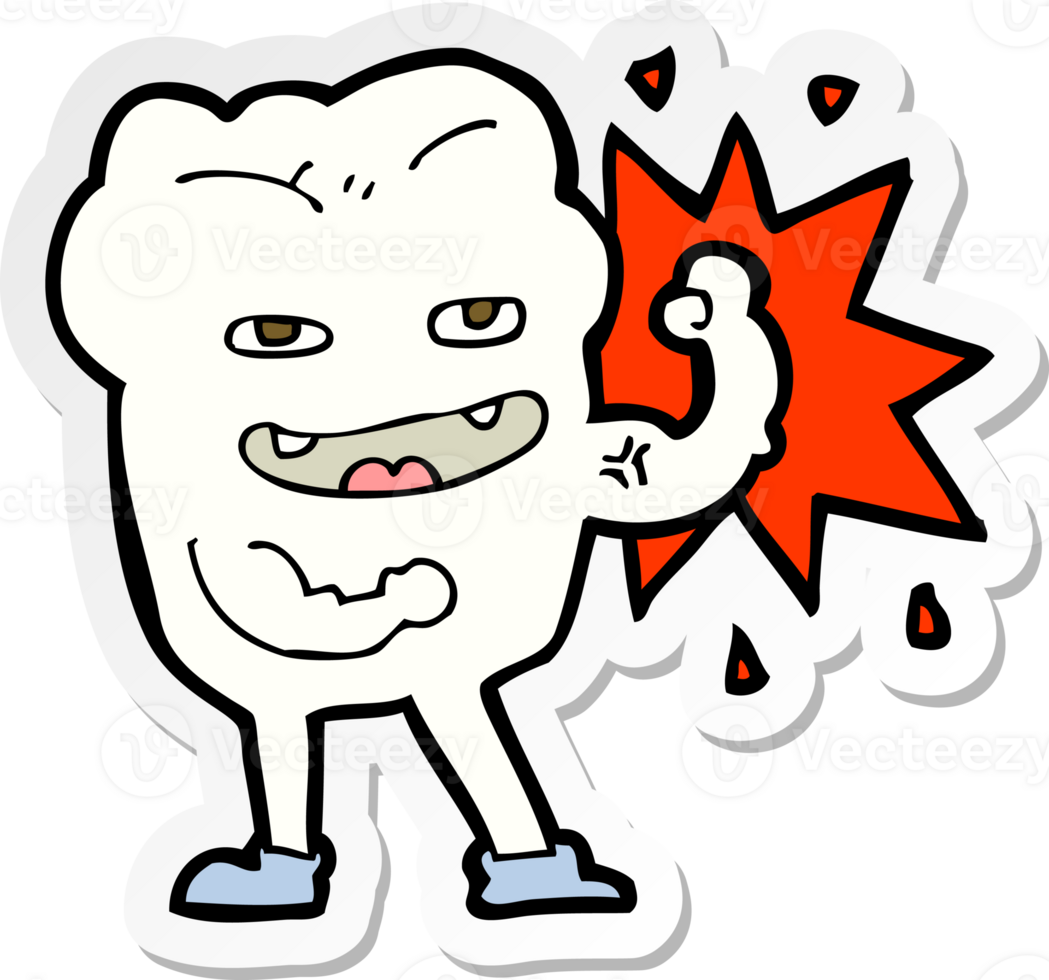 sticker of a cartoon strong healthy tooth png