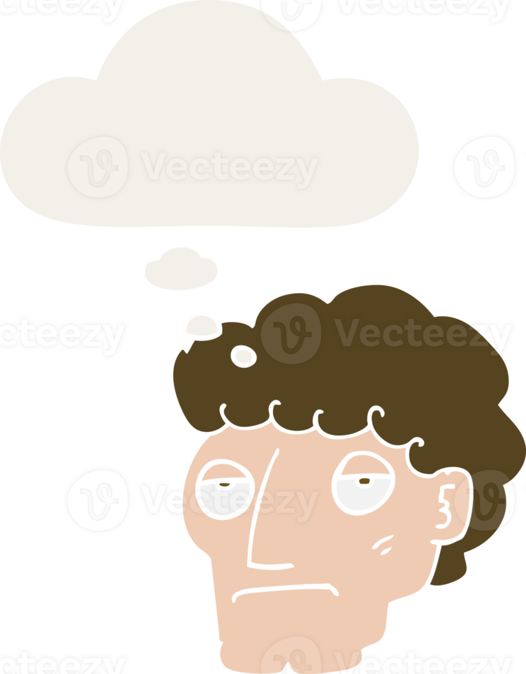 cartoon bored man with thought bubble in retro style png