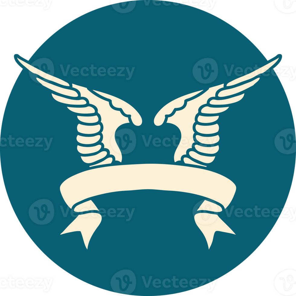 tattoo style icon with banner of a wing png