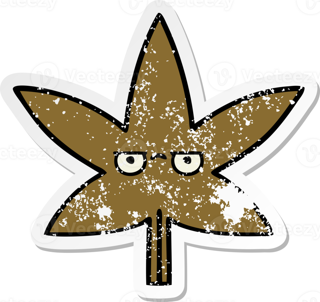 distressed sticker of a cute cartoon autumnal leaf png