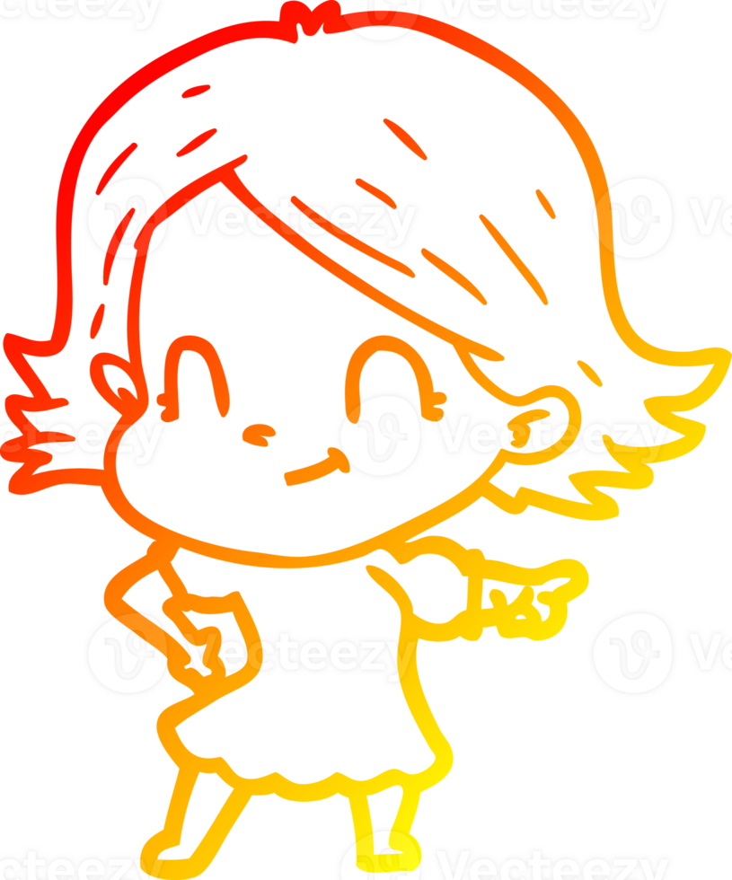 warm gradient line drawing of a cartoon friendly girl png