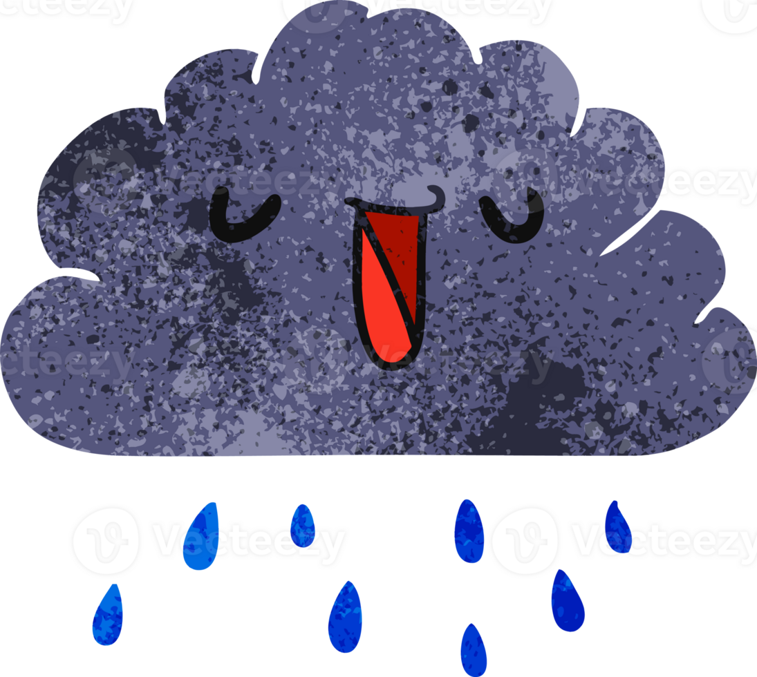 retro cartoon illustration kawaii weather rain cloud png