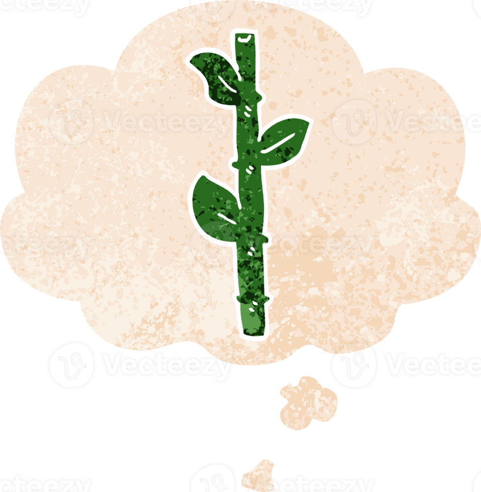 cartoon bamboo with thought bubble in grunge distressed retro textured style png