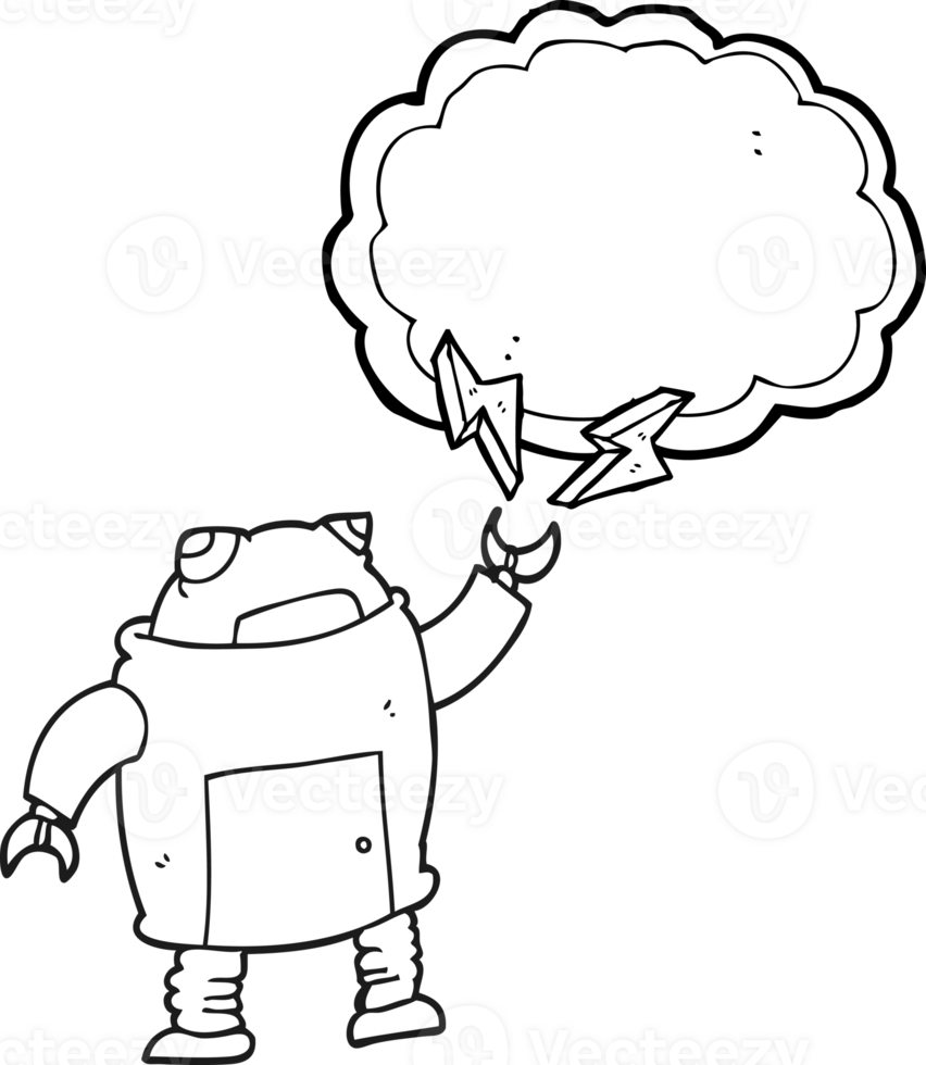 drawn black and white cartoon robot png