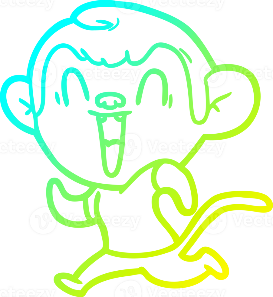 cold gradient line drawing of a cartoon laughing monkey png