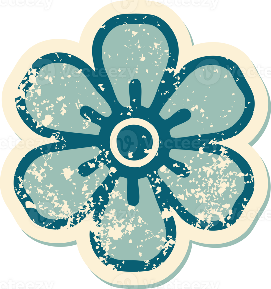 iconic distressed sticker tattoo style image of a flower png