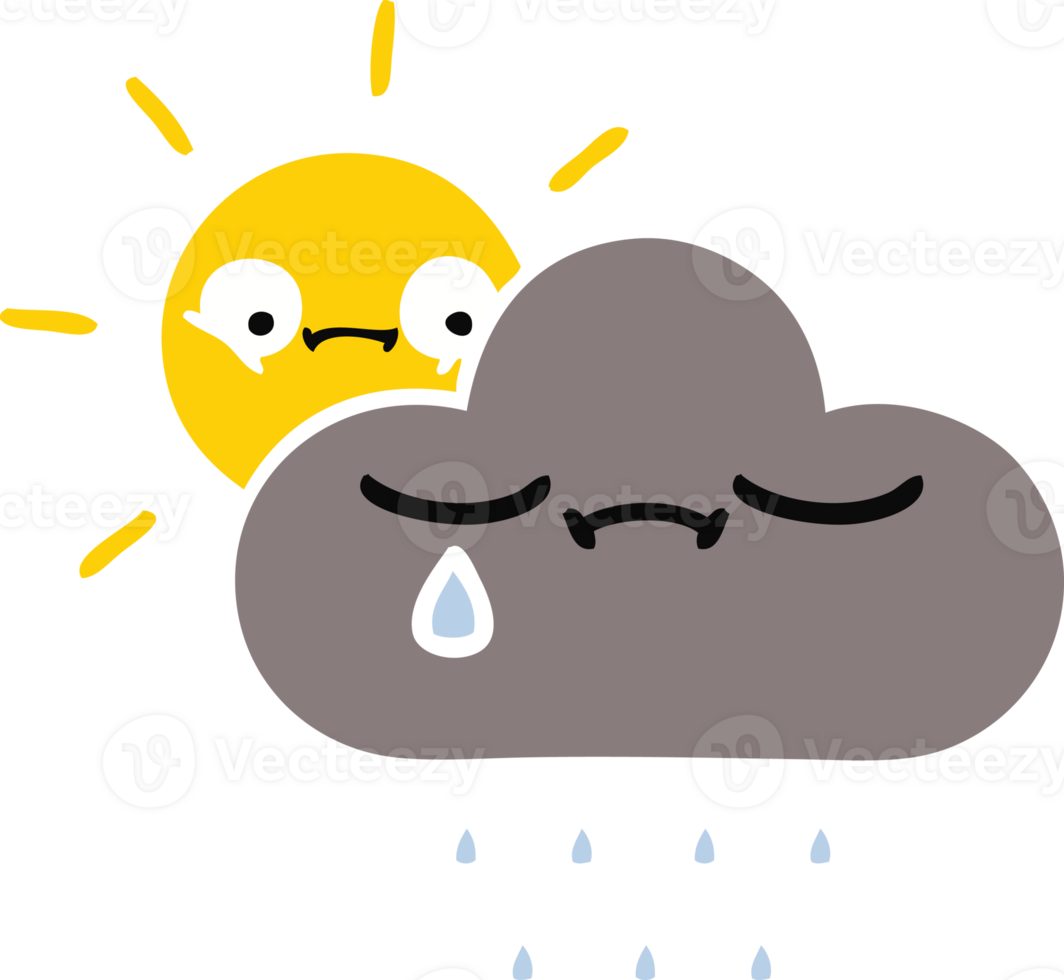 flat color retro cartoon of a storm cloud and sun png