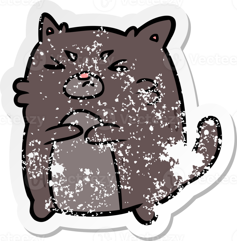 distressed sticker of a cartoon angry cat png