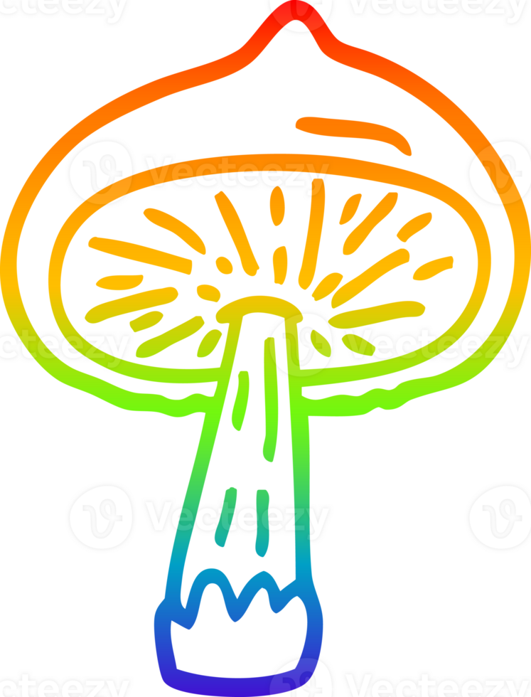 rainbow gradient line drawing of a cartoon mushroom png