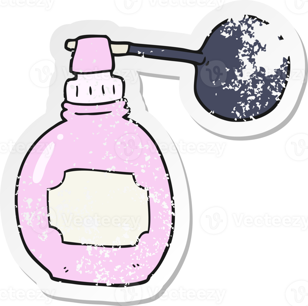 retro distressed sticker of a cartoon perfume bottle png