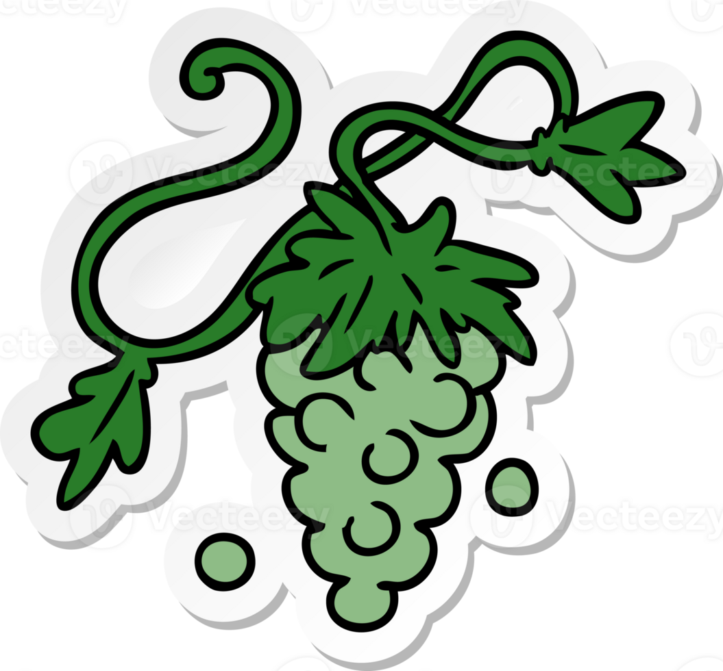 hand drawn sticker cartoon doodle of grapes on vine png