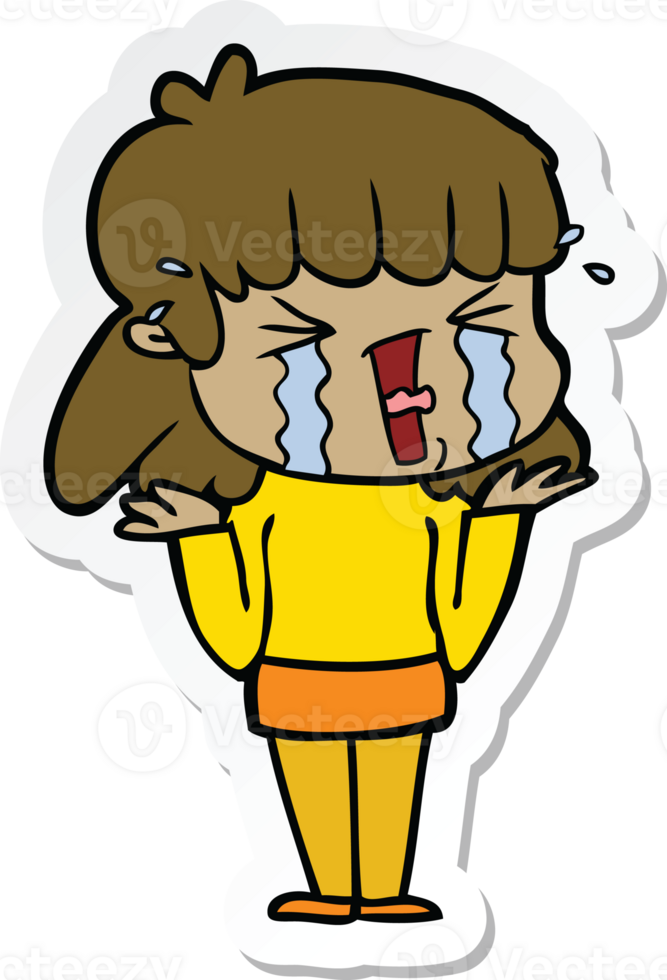 sticker of a cartoon woman in tears png