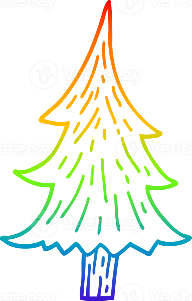 rainbow gradient line drawing of a cartoon pine trees png