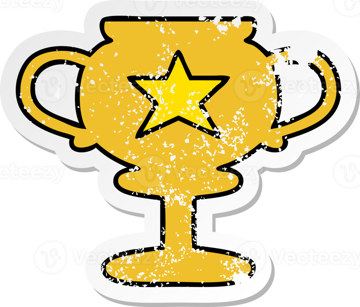 distressed sticker of a cute cartoon gold trophy png
