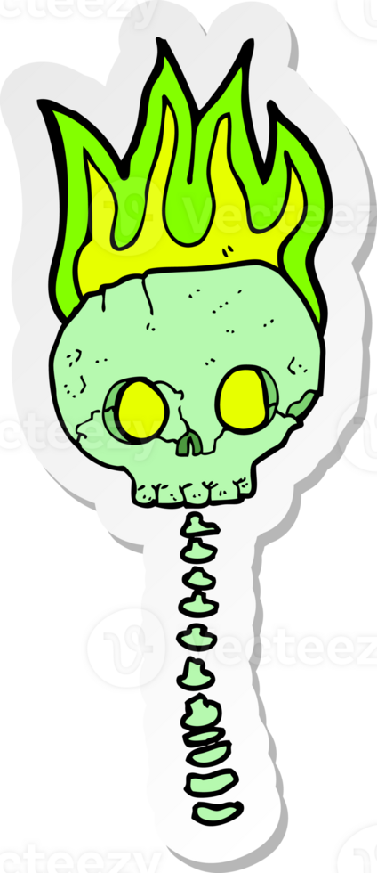 sticker of a cartoon spooky skull and spine png