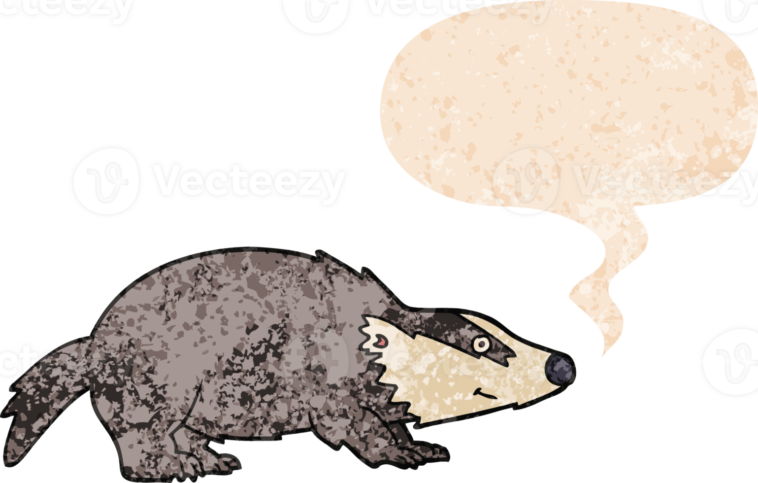 cartoon badger with speech bubble in grunge distressed retro textured style png
