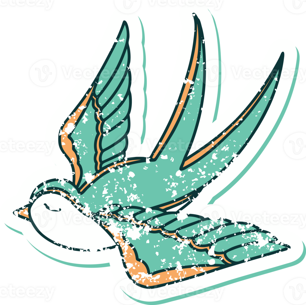 iconic distressed sticker tattoo style image of a swallow png
