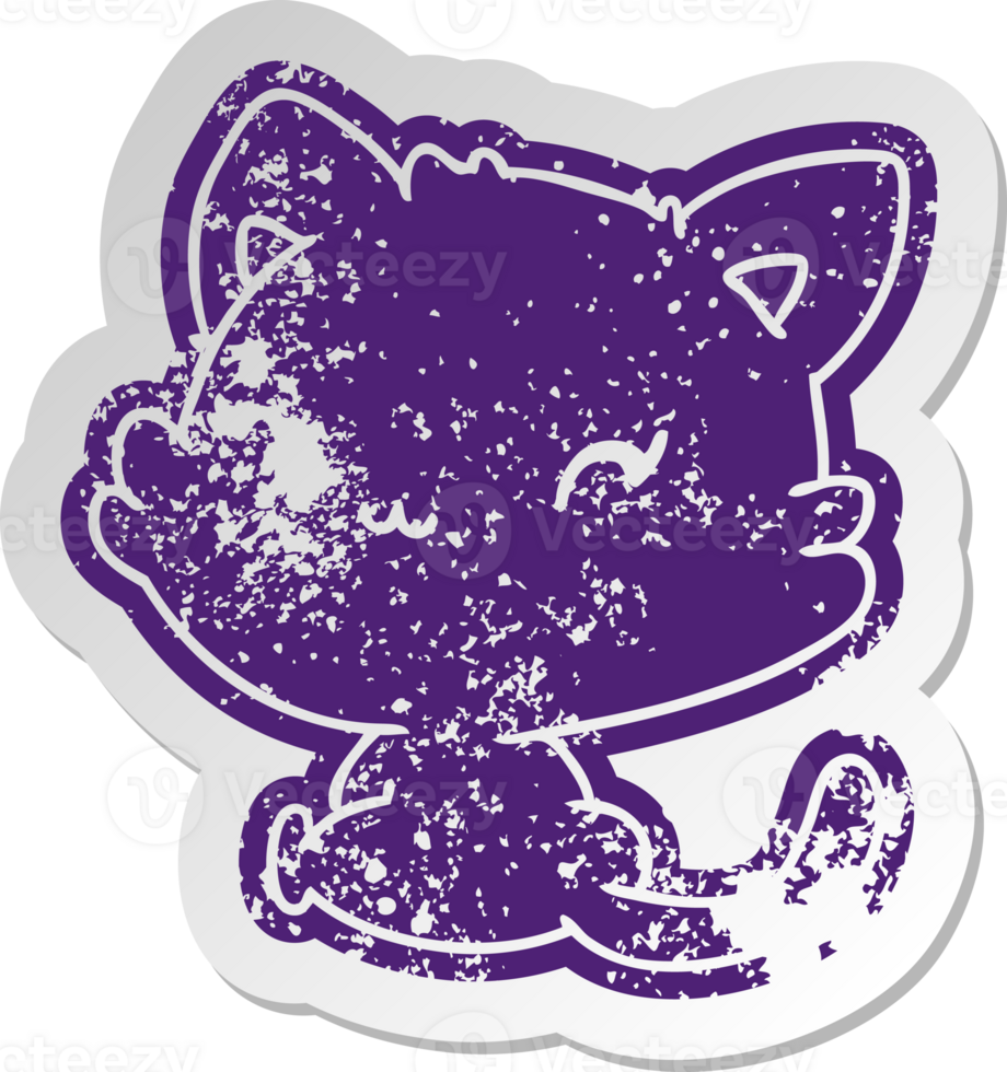 distressed old cartoon sticker of cute kawaii kitten png