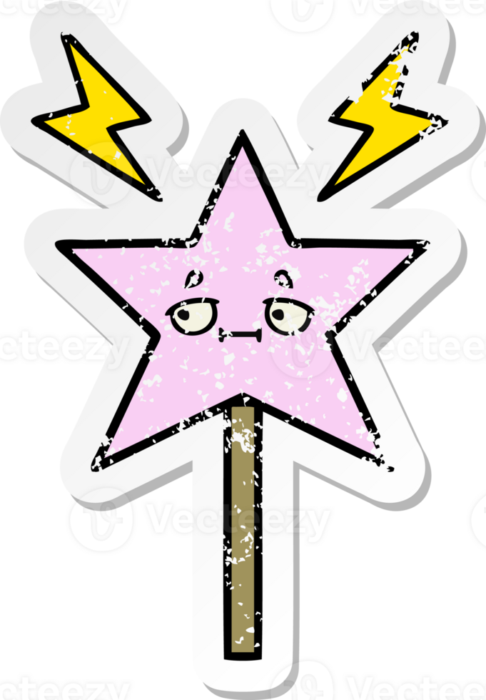 distressed sticker of a cute cartoon magic wand png