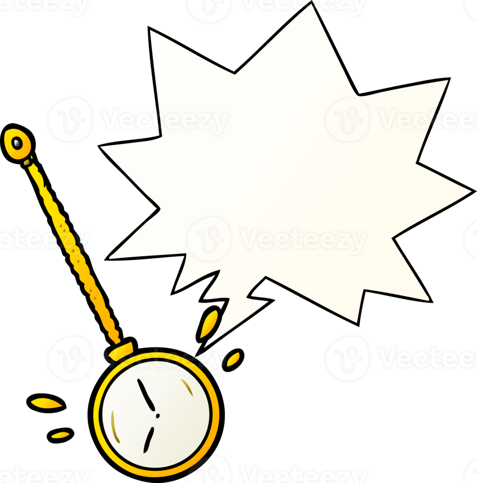 cartoon swinging gold hypnotist watch with speech bubble in smooth gradient style png