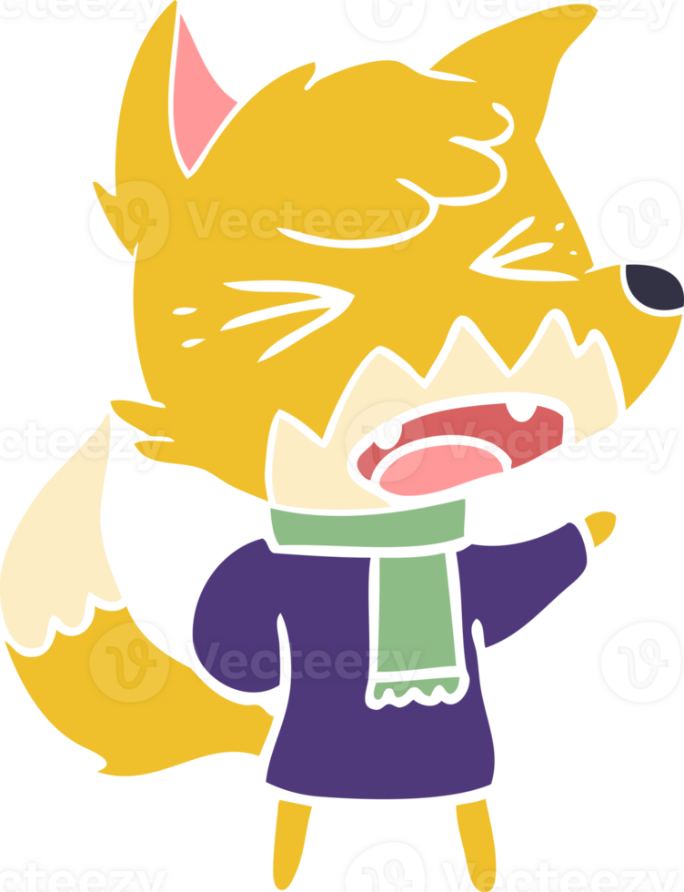 angry flat color style cartoon fox png