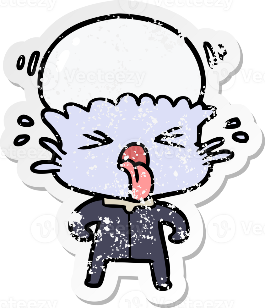 distressed sticker of a weird cartoon alien png