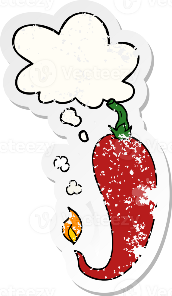 cartoon chili pepper with thought bubble as a distressed worn sticker png