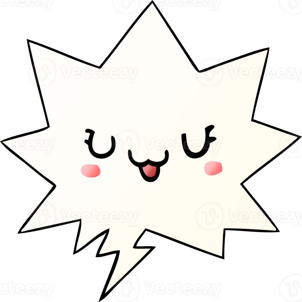 cute happy cartoon face with speech bubble in smooth gradient style png