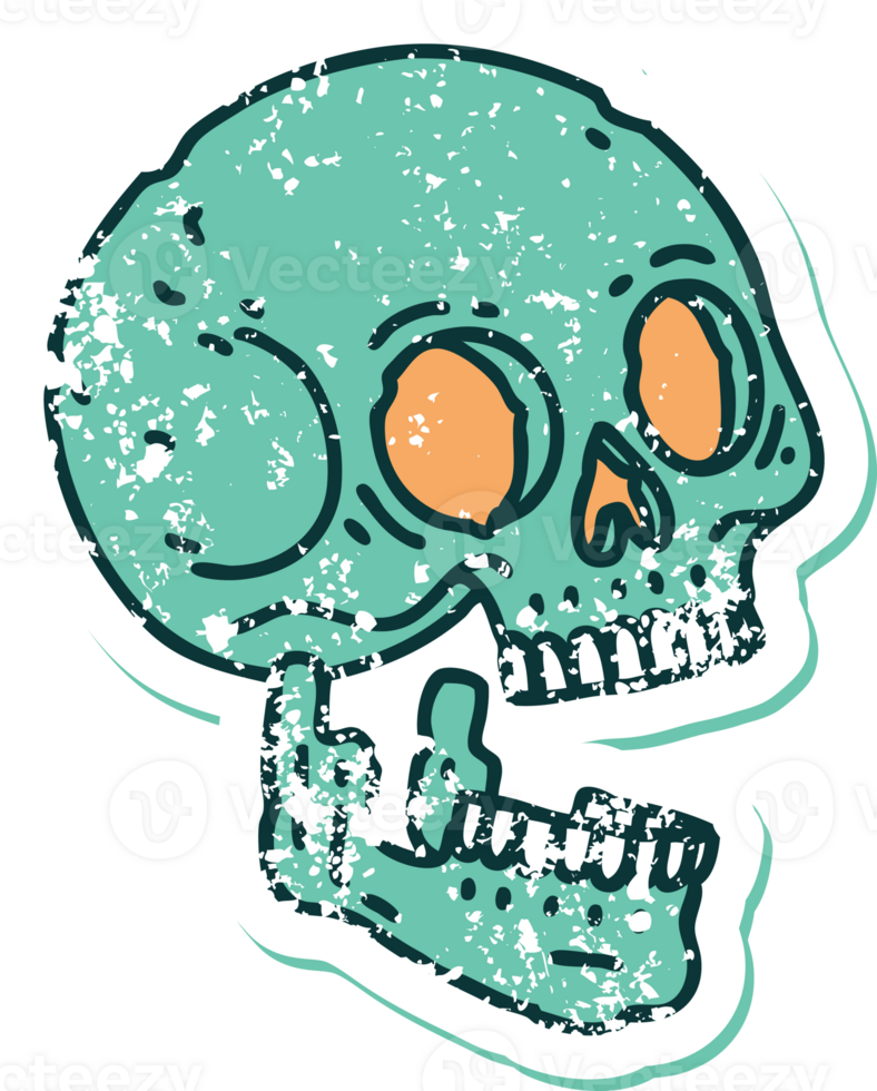 iconic distressed sticker tattoo style image of a skull png