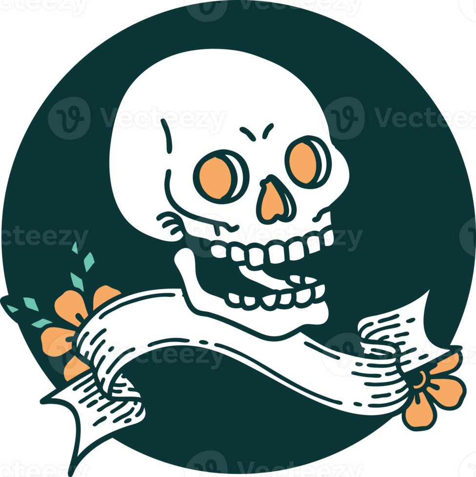 tattoo style icon with banner of a skull png