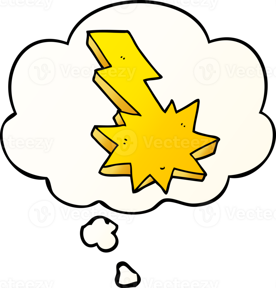 cartoon lightning strike with thought bubble in smooth gradient style png