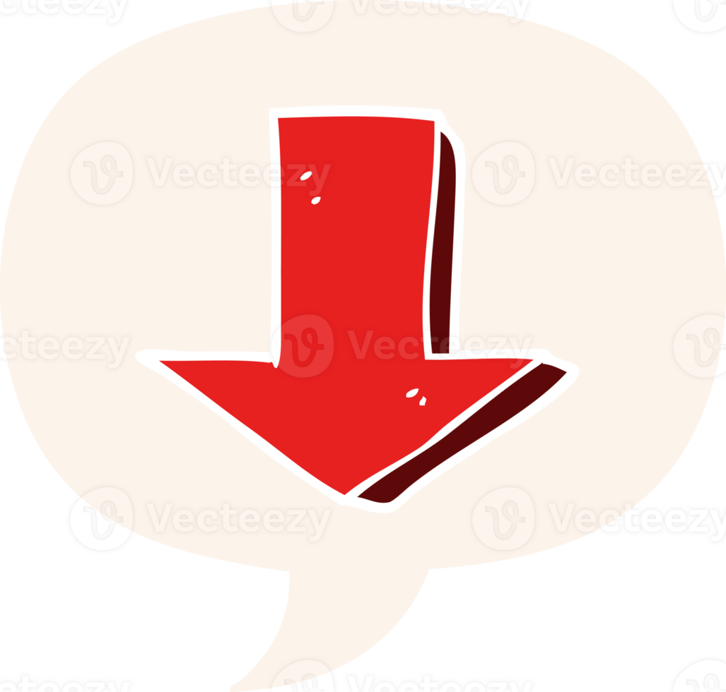 cartoon pointing arrow with speech bubble in retro style png