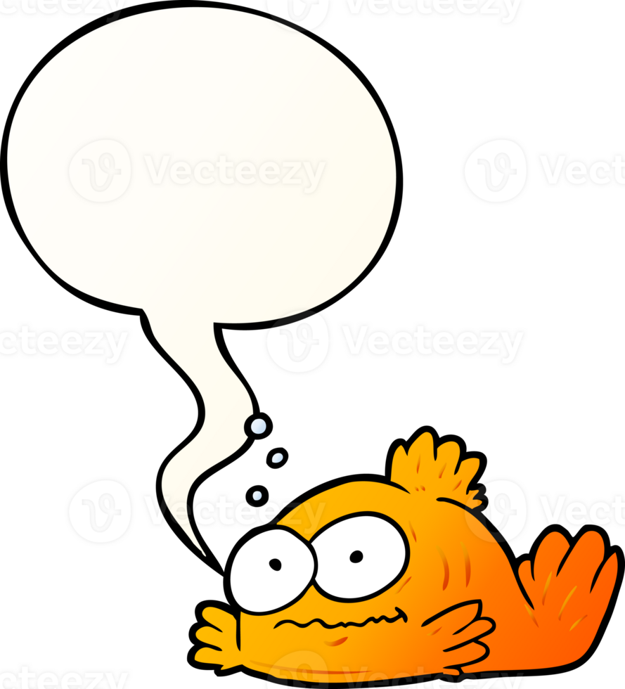 funny cartoon goldfish with speech bubble in smooth gradient style png