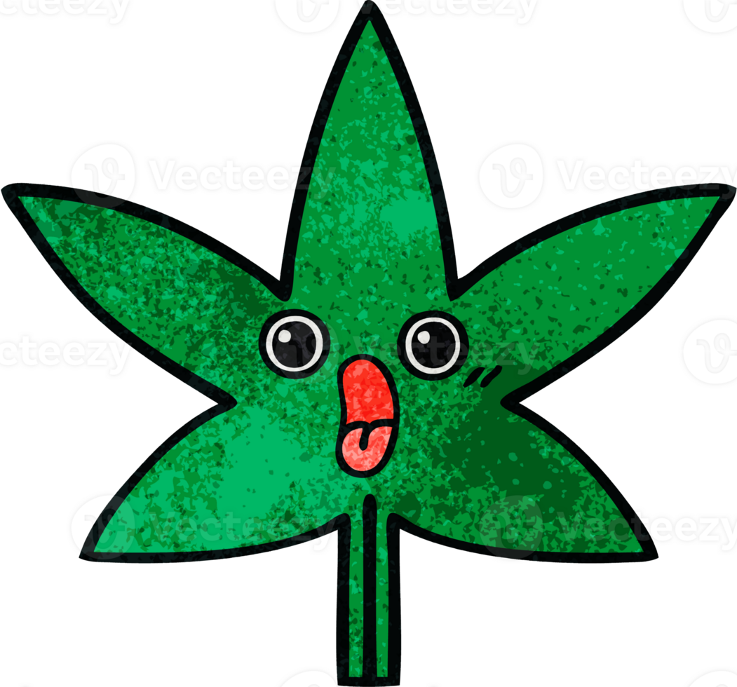 retro grunge texture cartoon of a marijuana leaf png