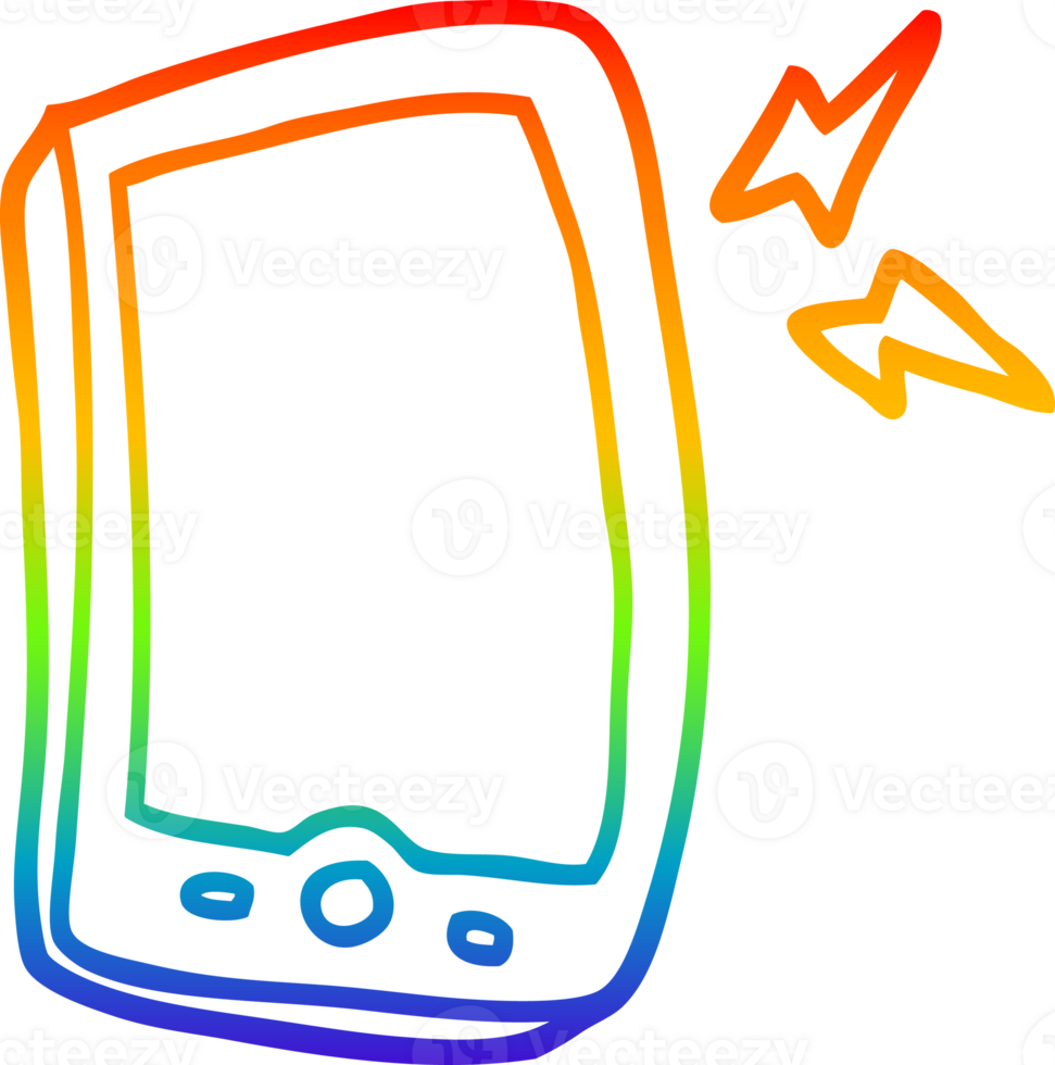 rainbow gradient line drawing of a cartoon mobile phone png