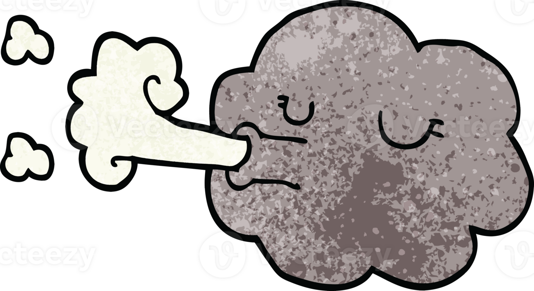 cartoon doodle cloud blowing a gale png