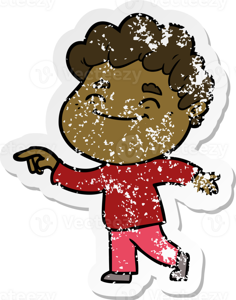 distressed sticker of a cartoon friendly man png