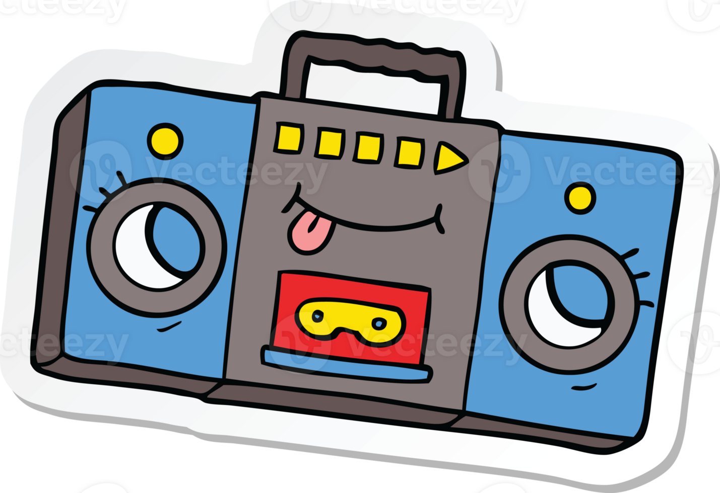 sticker of a cartoon retro cassette tape player png