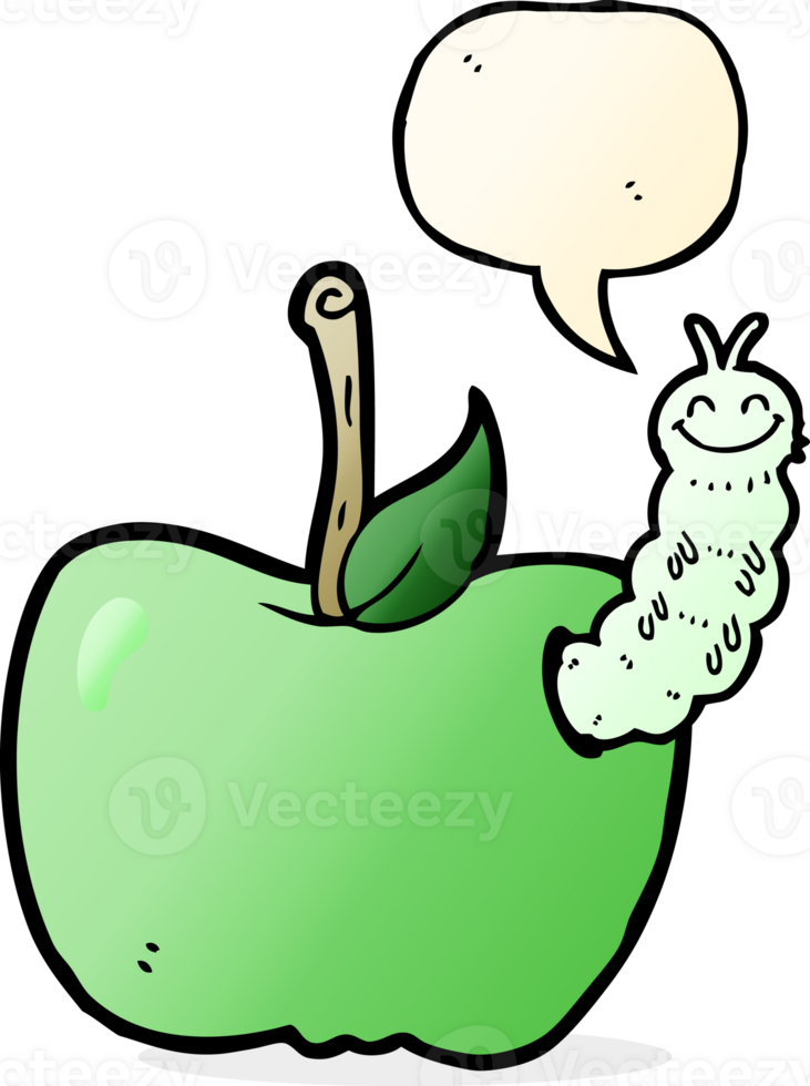 cartoon apple with bug with speech bubble png
