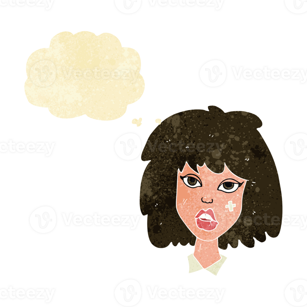 cartoon woman with bruised face with thought bubble png
