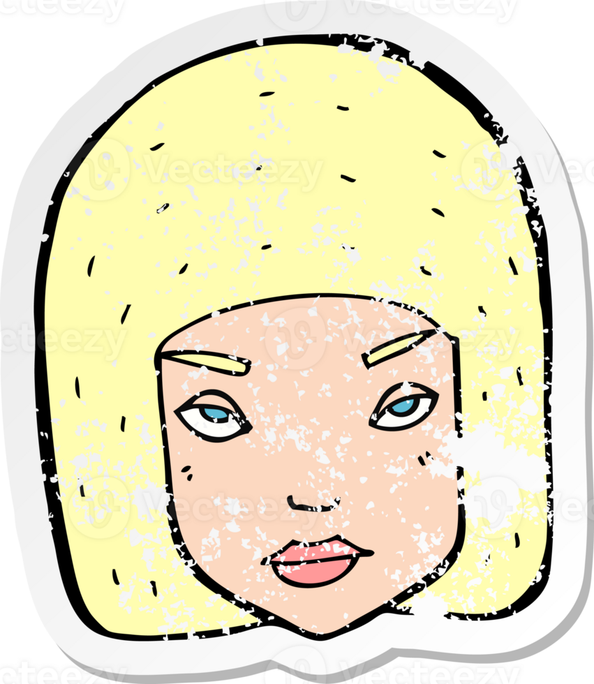 retro distressed sticker of a cartoon annoyed female face png