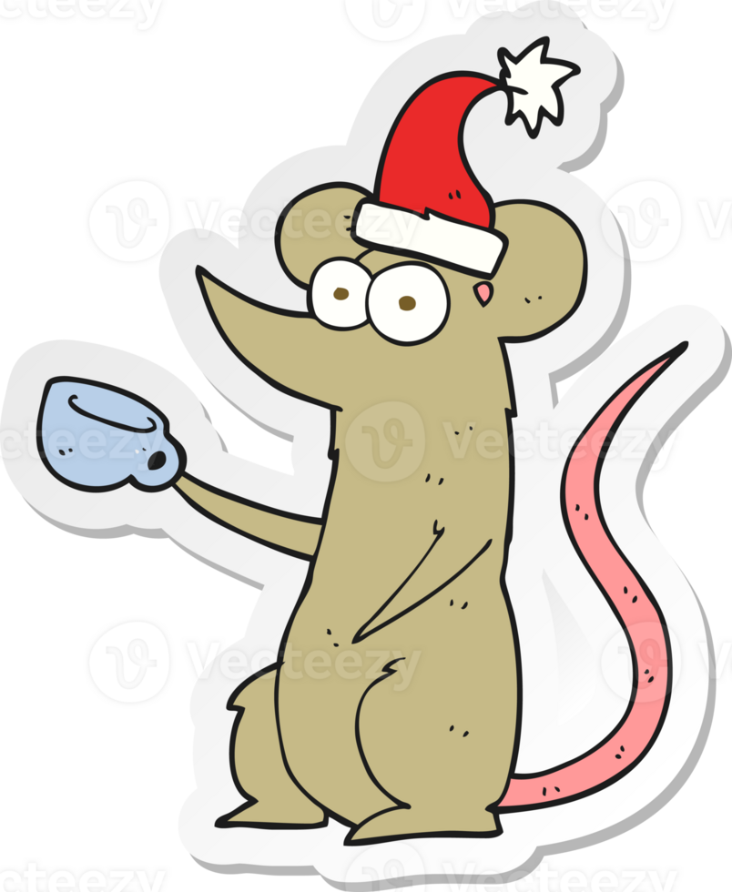 sticker of a cartoon mouse wearing christmas hat png