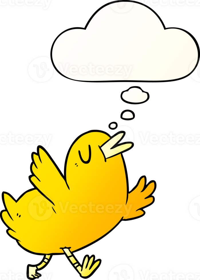 cartoon happy bird with thought bubble in smooth gradient style png