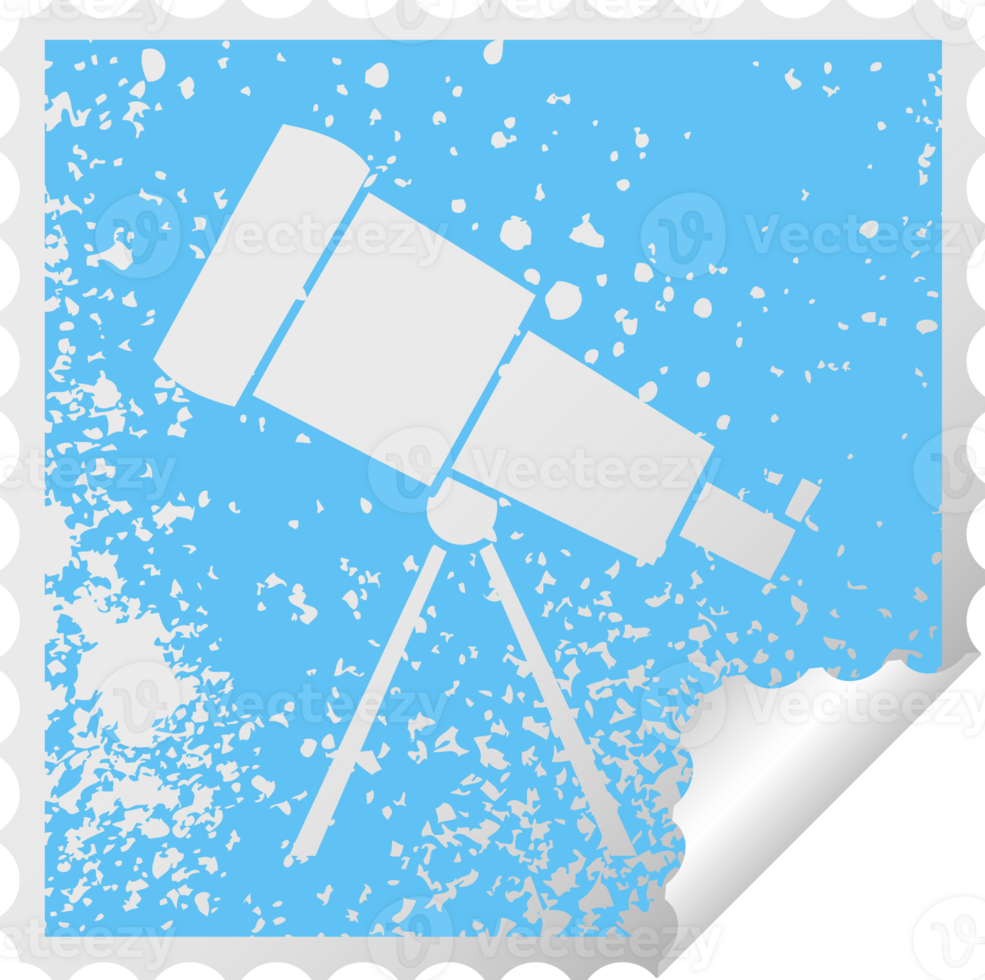 distressed square peeling sticker symbol of a telescope png