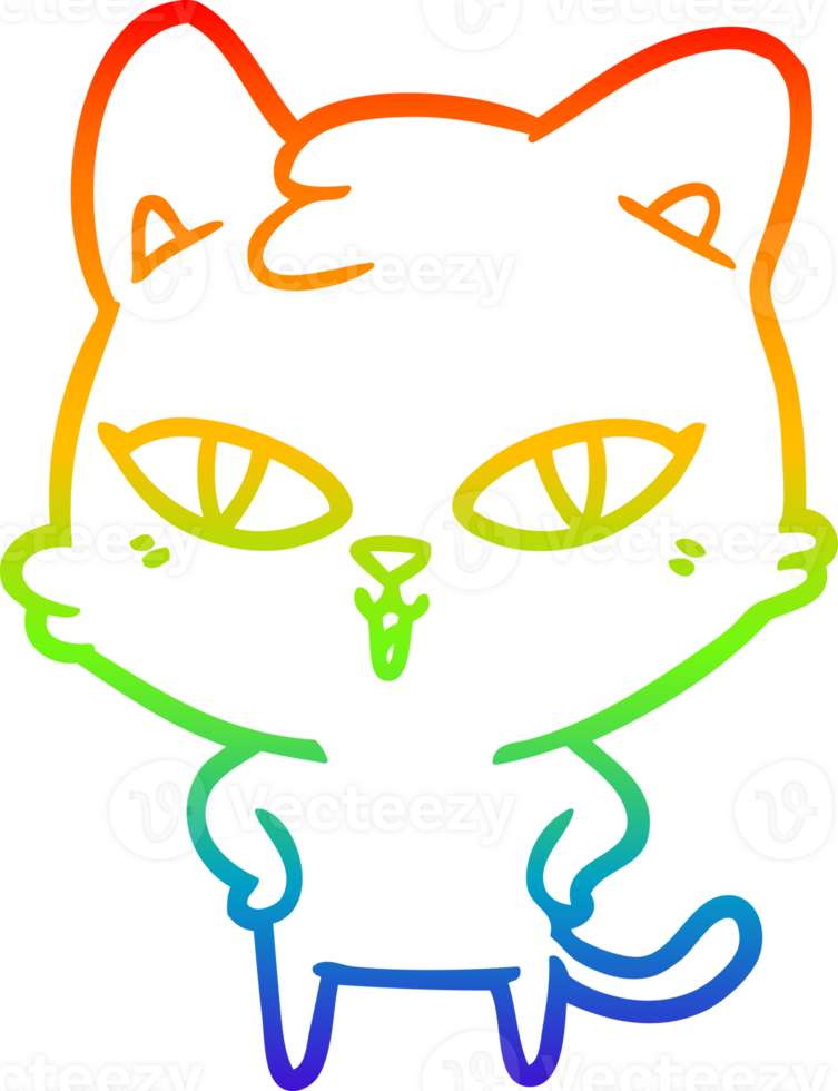 rainbow gradient line drawing of a cartoon cat png
