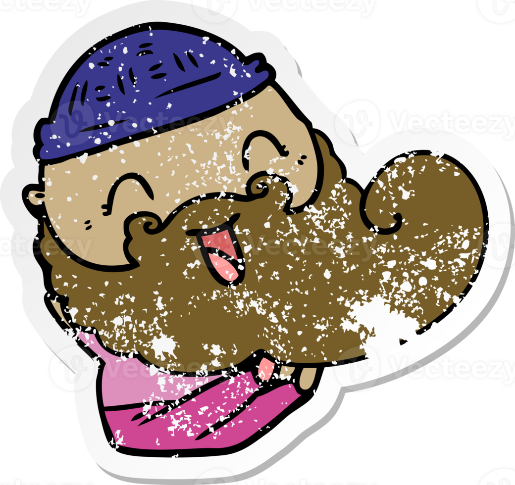 distressed sticker of a happy bearded man png