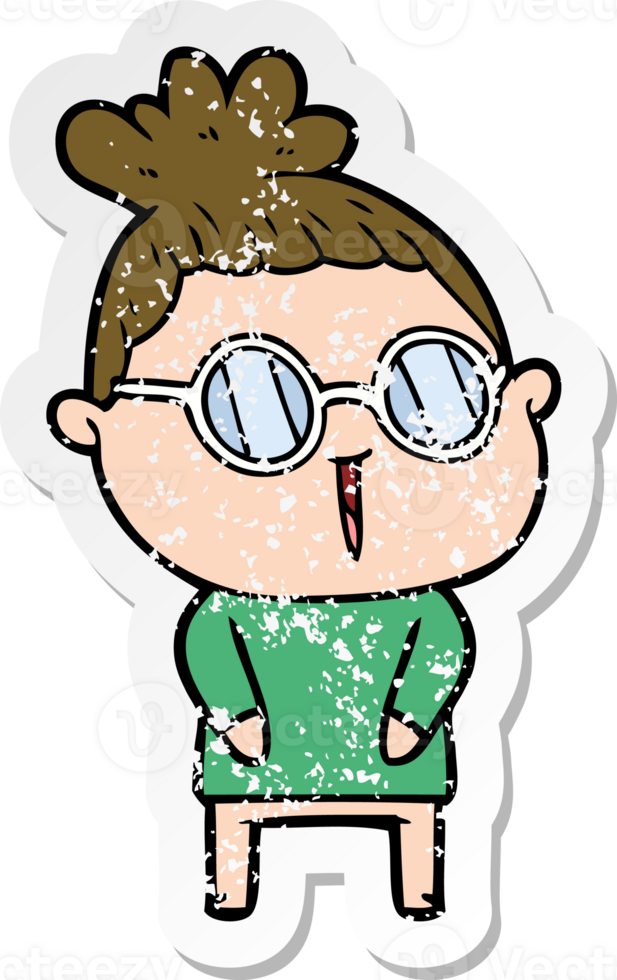 distressed sticker of a cartoon woman wearing spectacles png